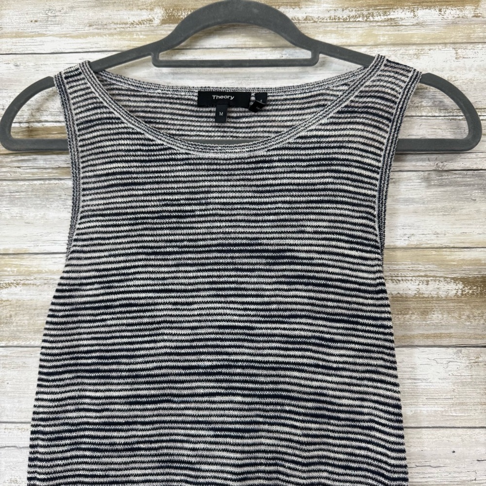 Theory Women’s Linen Midi Sleeveless Tank Dress size Medium Black / White / Grey - Picture 3 of 9